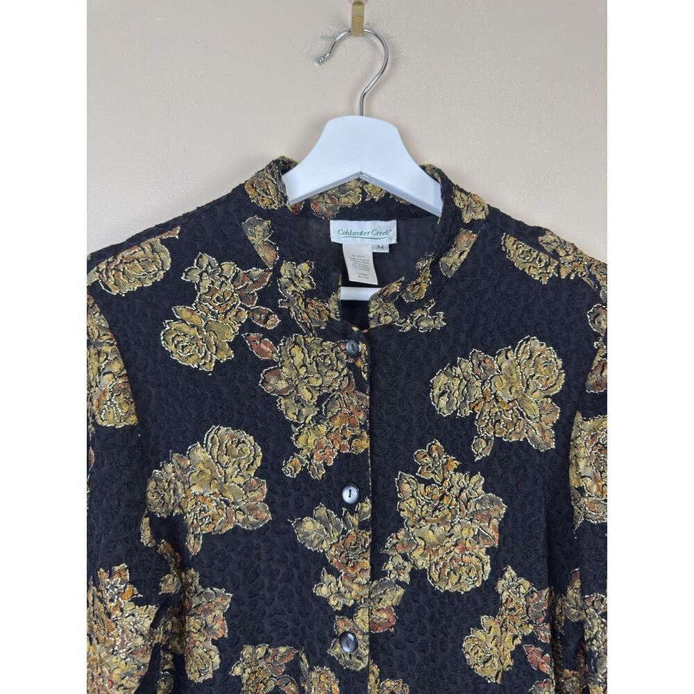 Coldwater Creek Black Gold Metallic Button Down Soft Blouse Women’s Flowy Size M - Picture 2 of 13